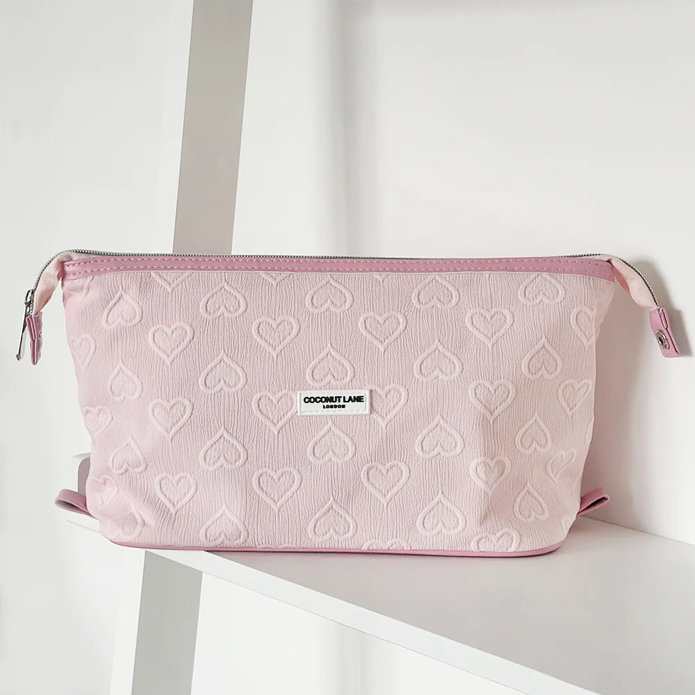 Baby Pink Heart Expandable Makeup Bag - By Coconut Lane