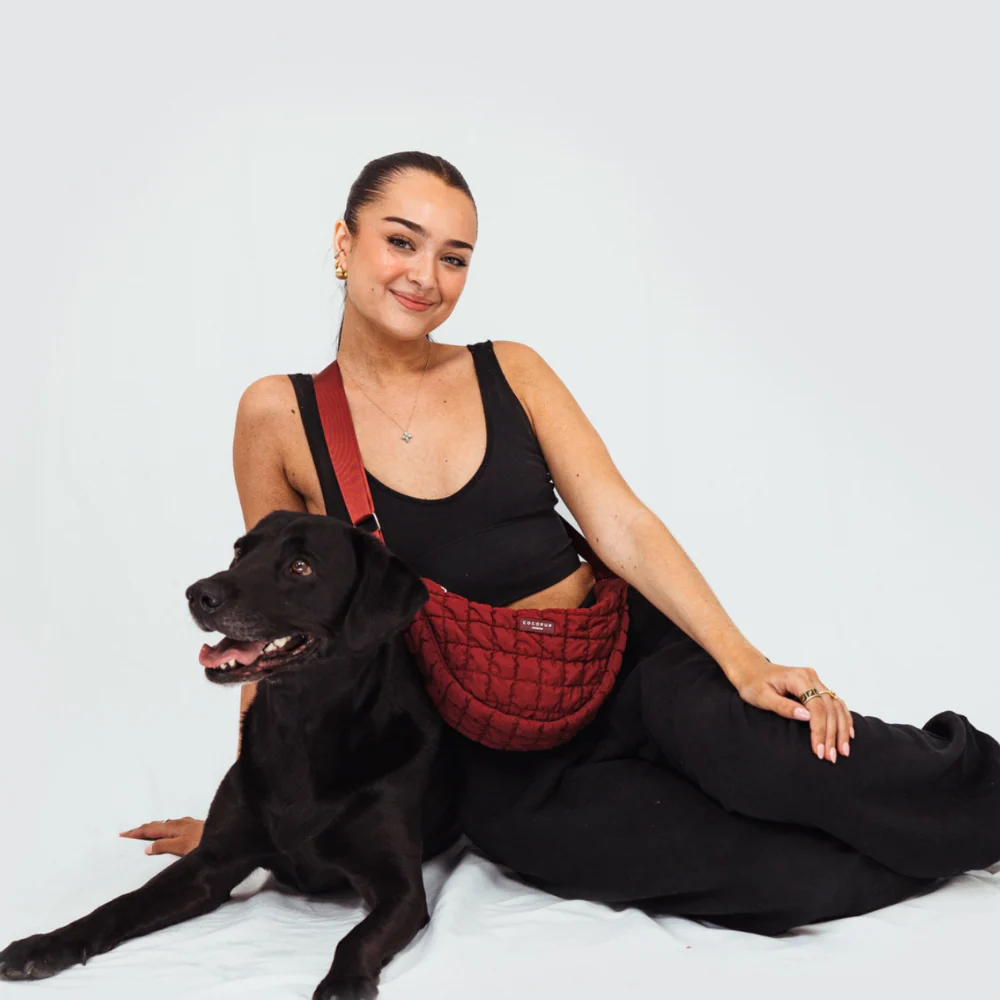 Crossbody Crescent Dog Walking Bag - Merlot - Image 6
