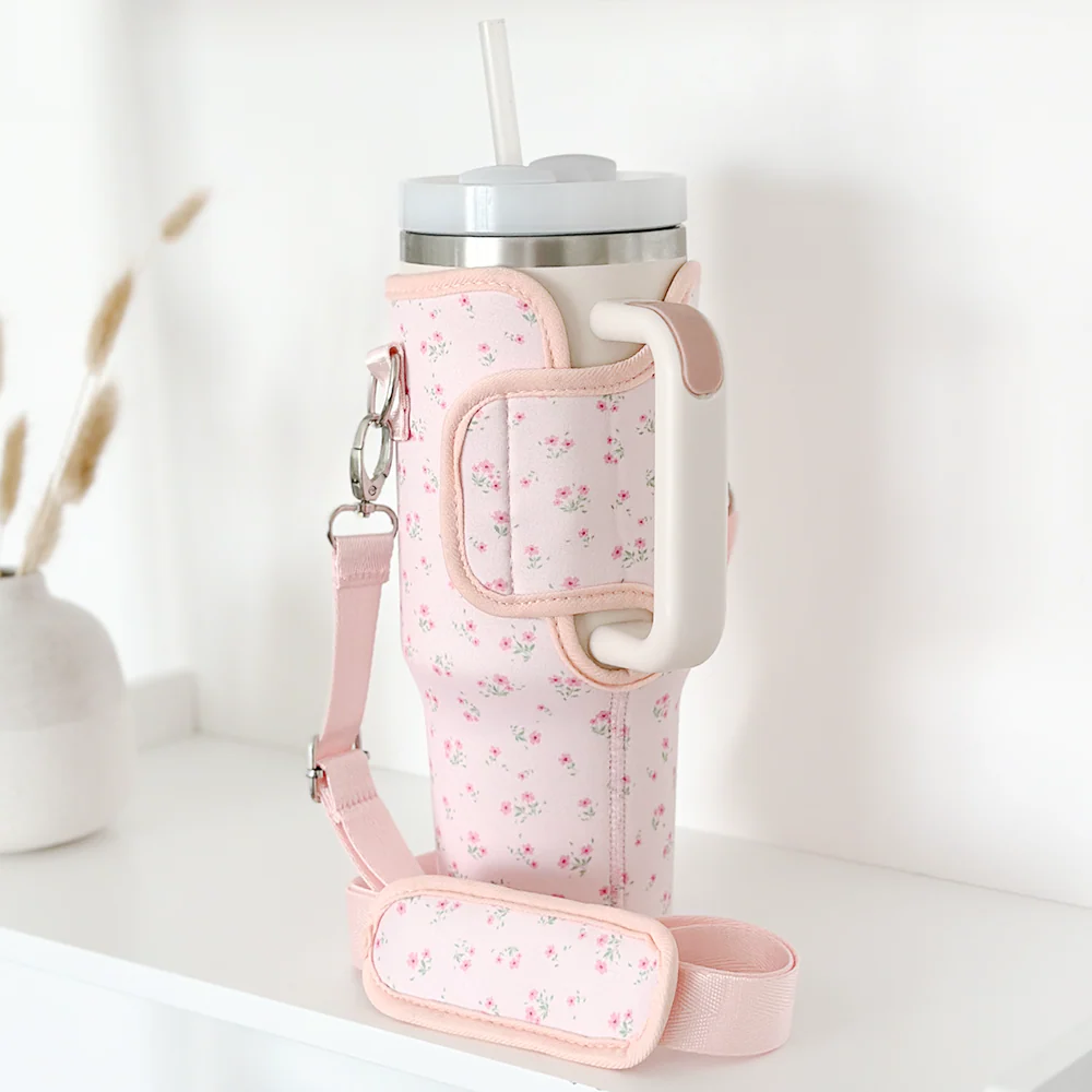 Ditsy Floral Pink Tumbler Carry Case by Coconut Lane - Image 4