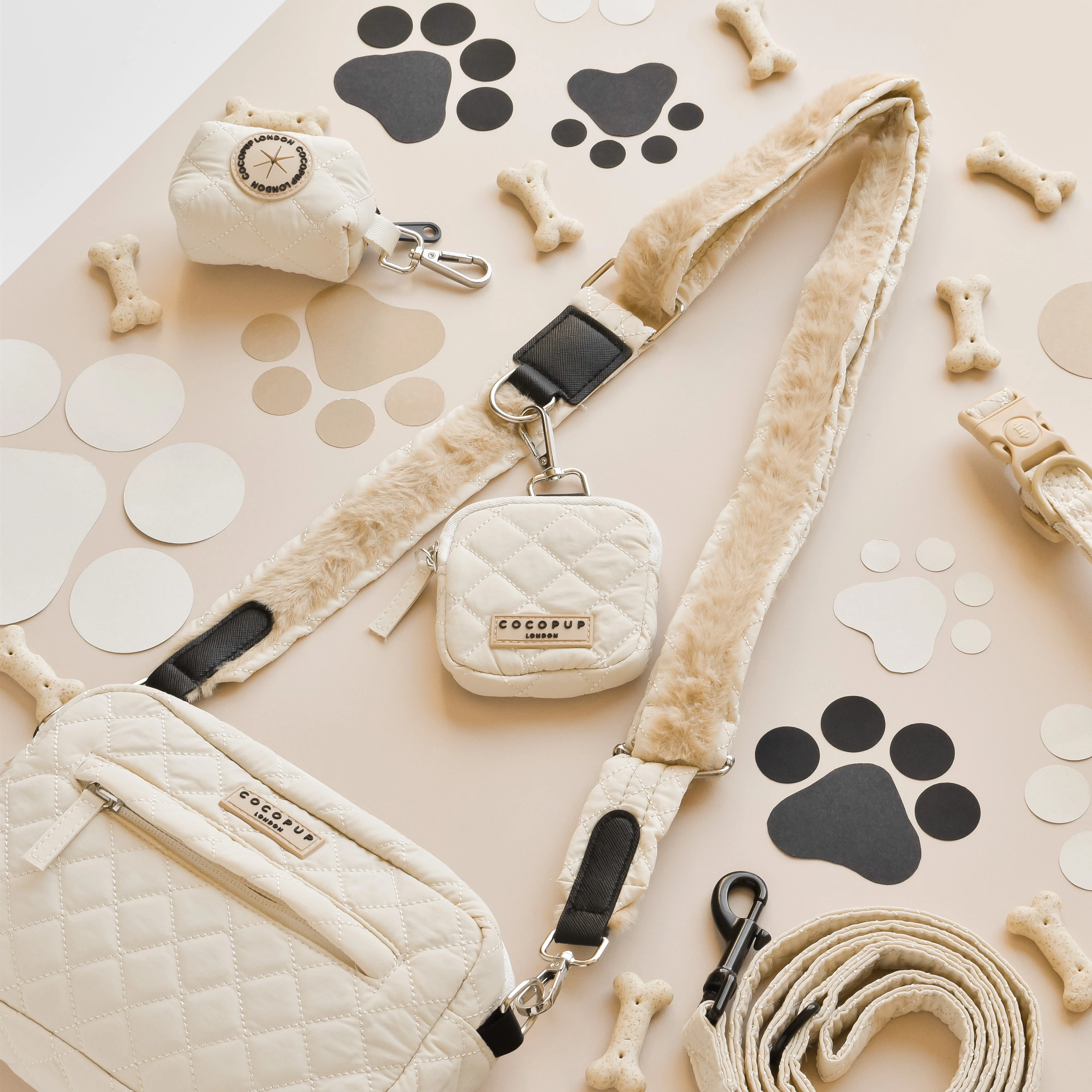 Cream Quilted Dog Walking Bag Bundle - Image 3