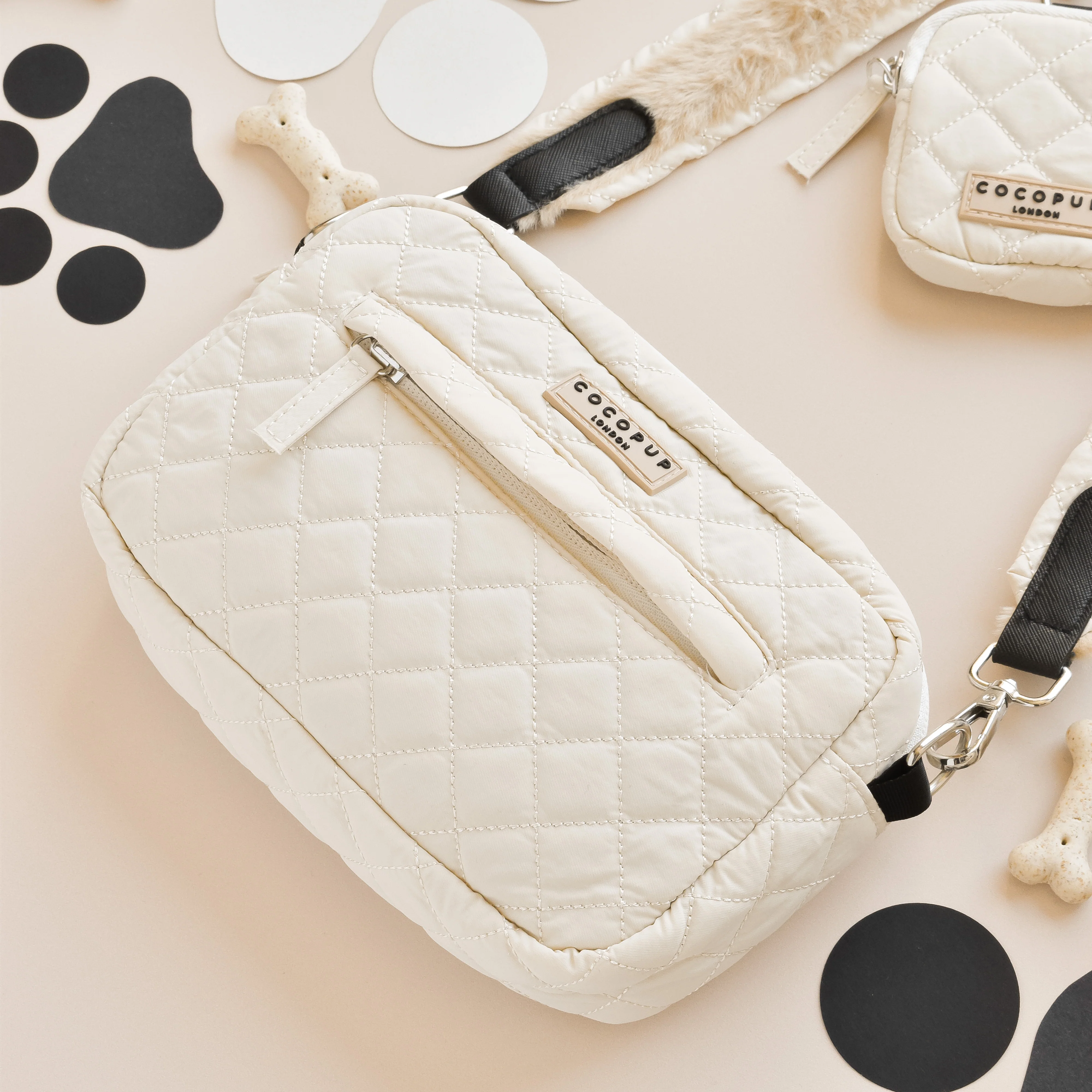 Dog Walking Bag - Cream Quilted - Image 2