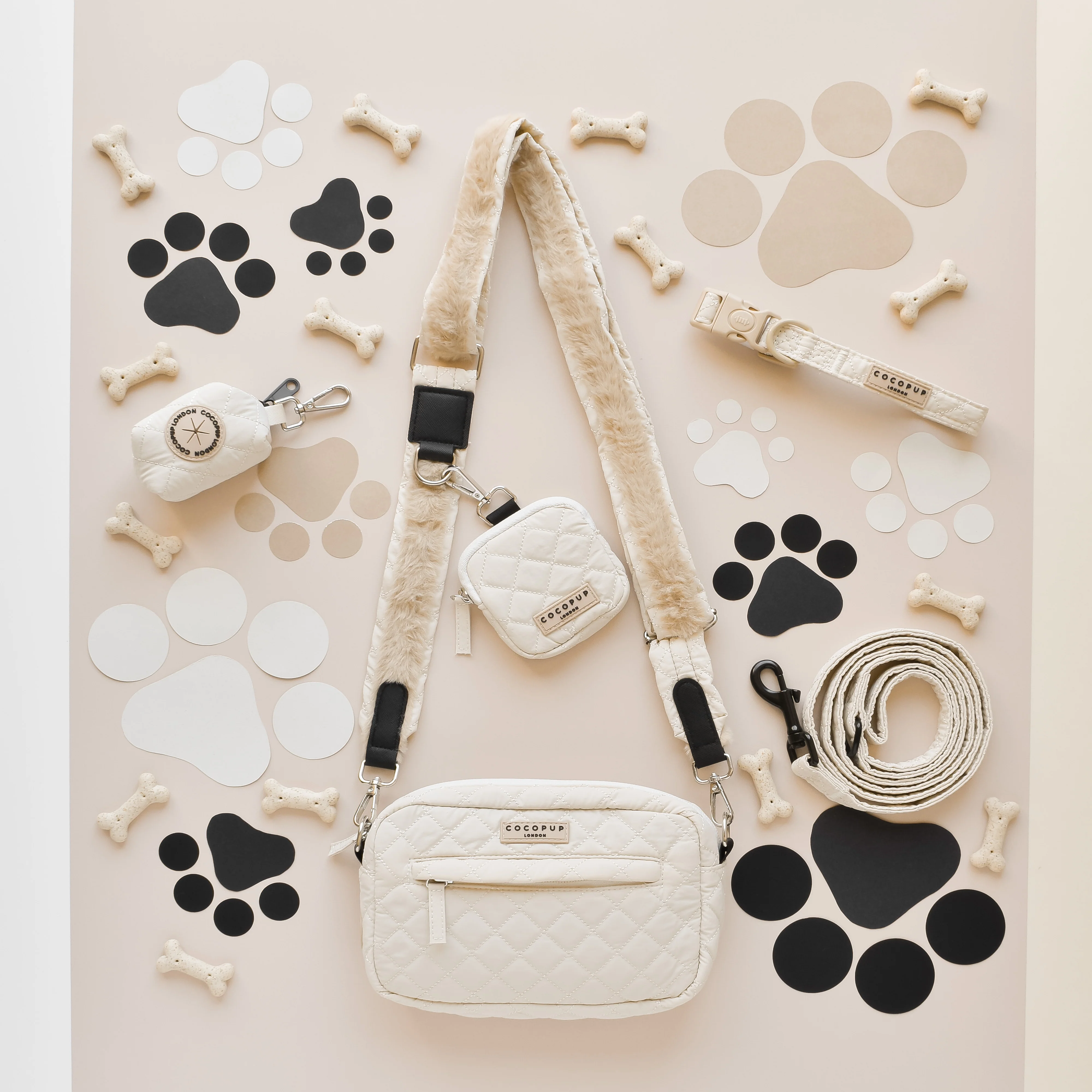 Dog Walking Bag - Cream Quilted - Image 4