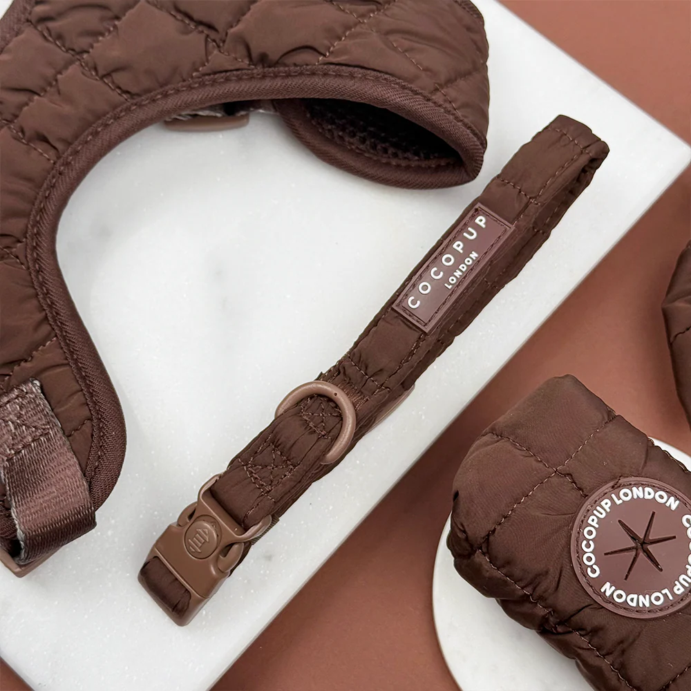 Espresso Quilted Adjustable Neck Harness, Lead & Collar Bundle - Image 7
