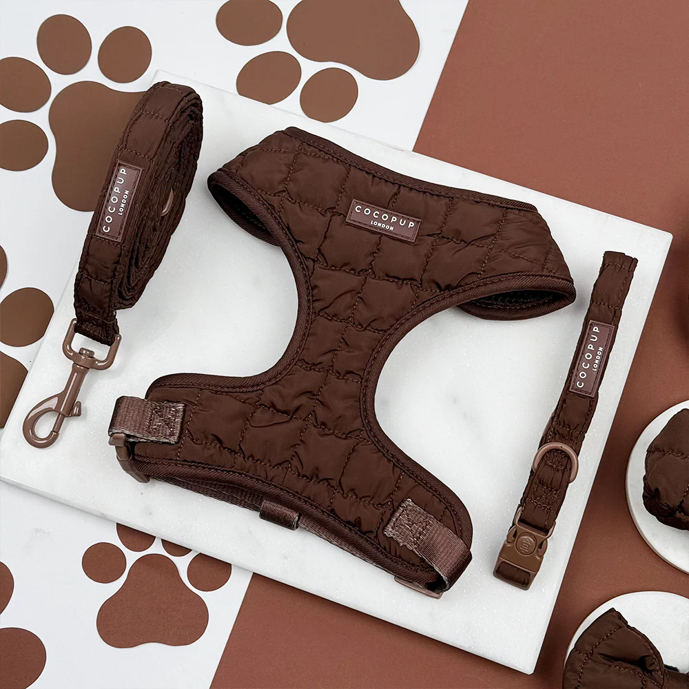Espresso Quilted Adjustable Neck Harness, Lead & Collar Bundle - Image 8