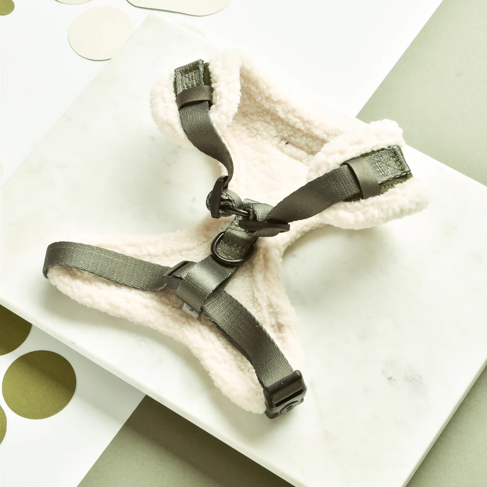 Khaki Quilted Adjustable Neck Harness, Lead & Collar Bundle - Image 5