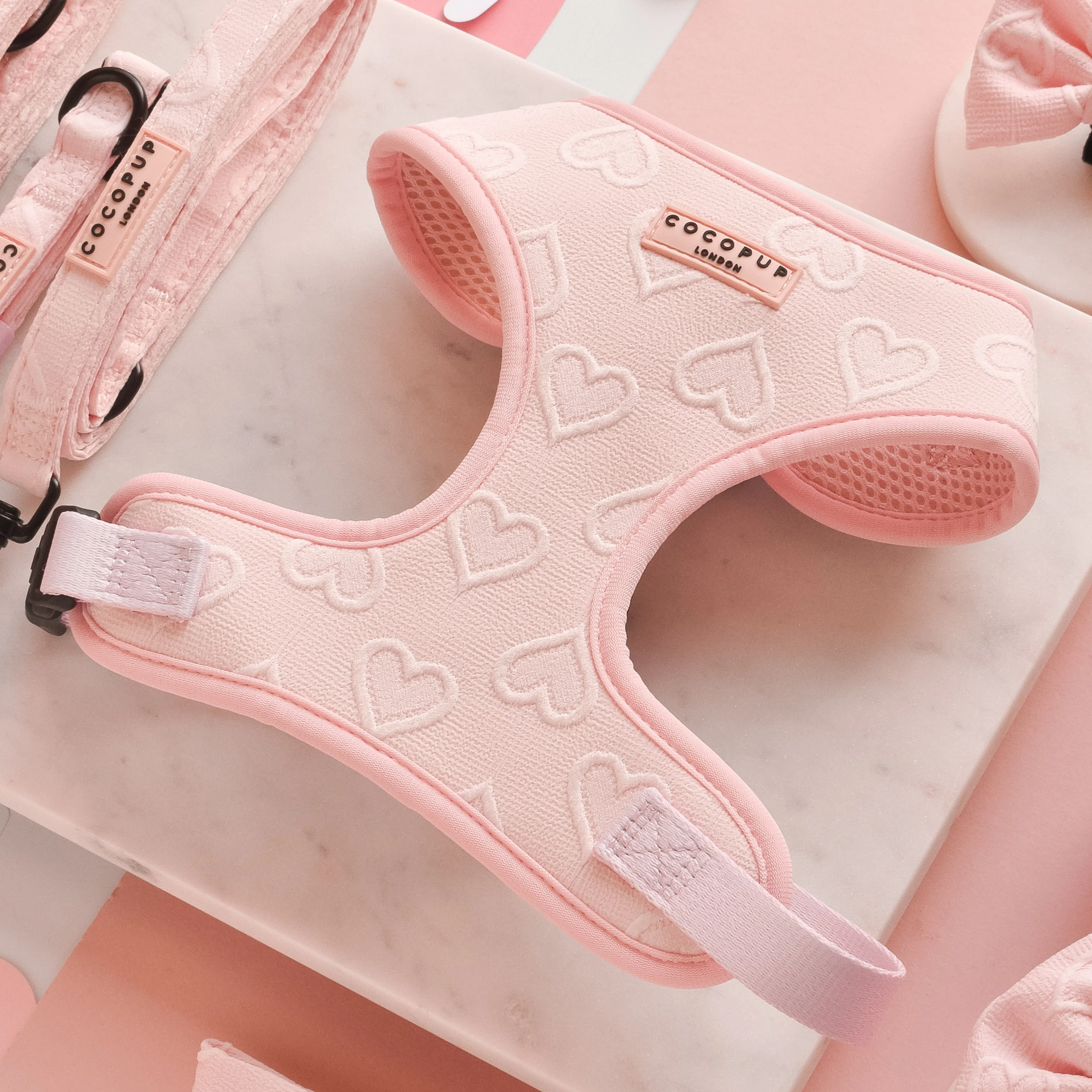 Luxe Adjustable Neck HARNESS - Baby Pink Heart