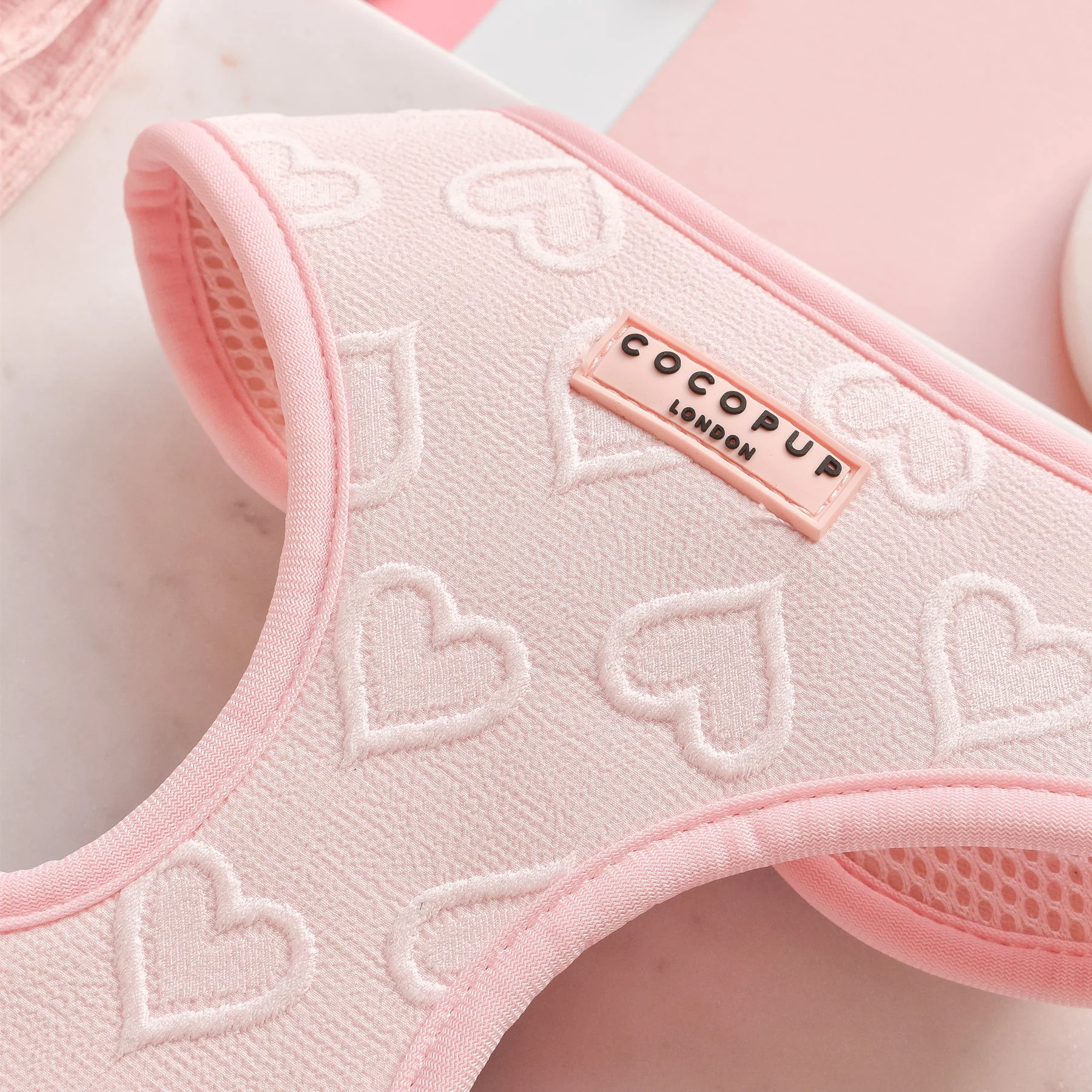 Luxe Baby Pink Heart Adjustable Neck Harness, Lead & Collar Bundle - Image 3