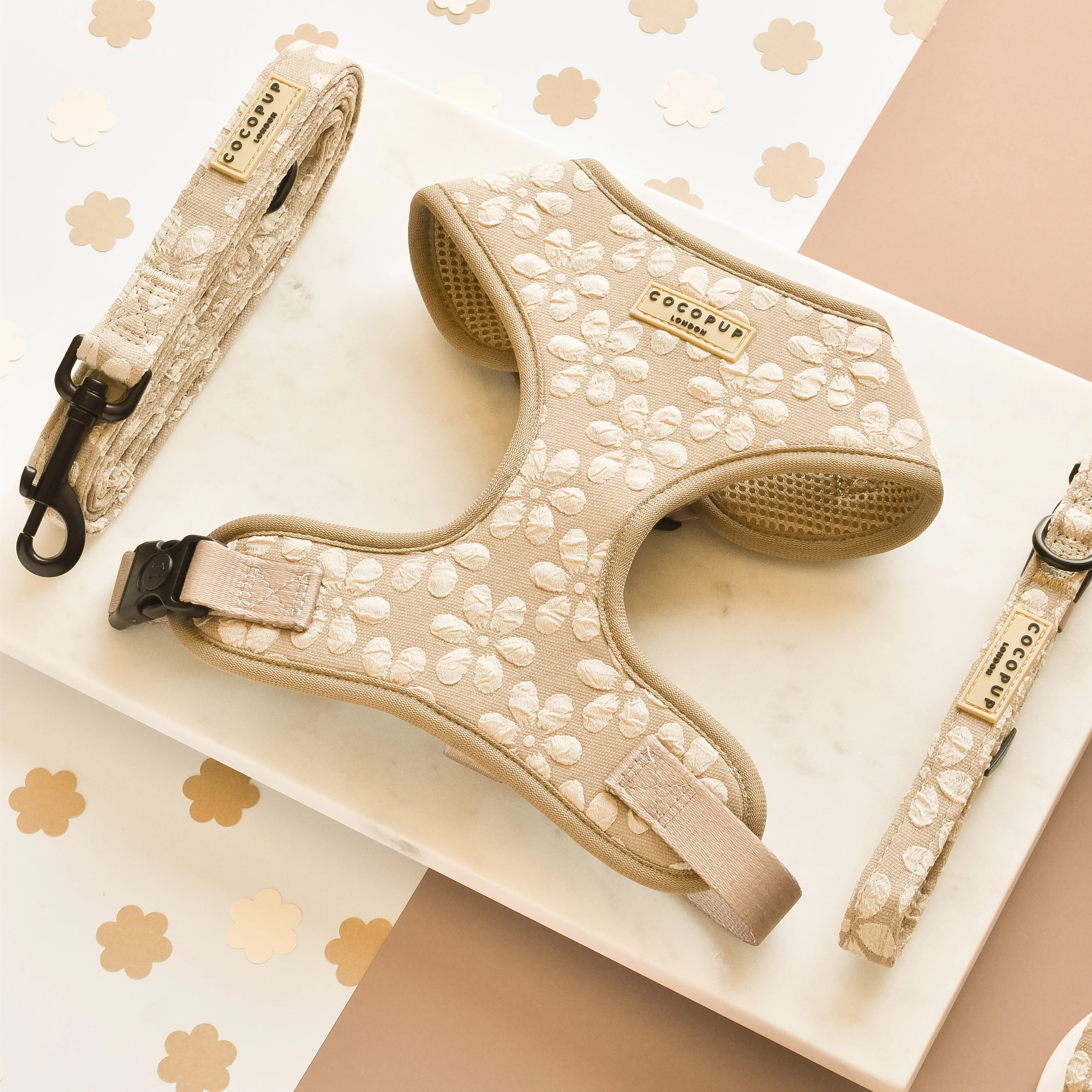 Luxe Mocha Flower Adjustable Neck Harness, Lead & Collar Bundle - Image 4