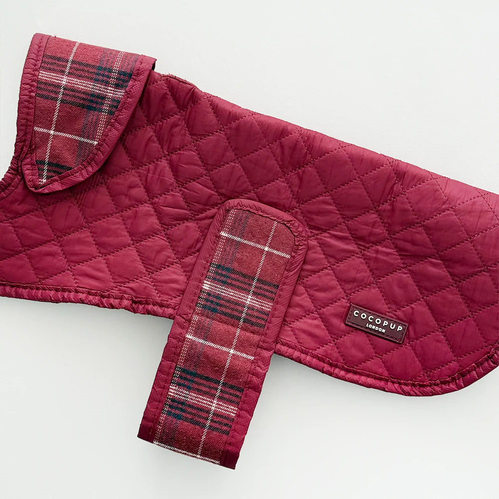 Quilted Dog Coat - Mulberry Plaid - Image 3