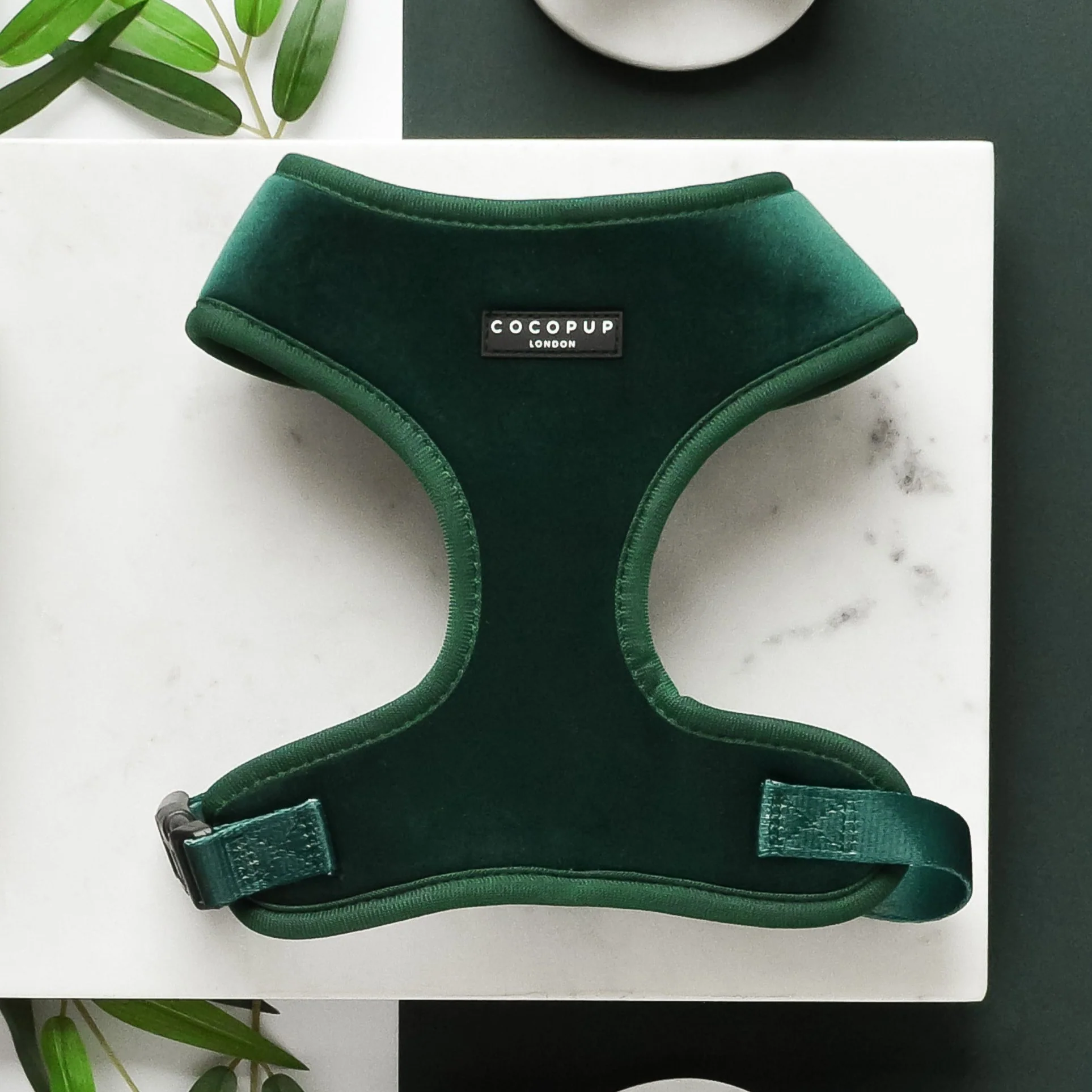 Luxe Velvet Adjustable Neck Harness, Lead & Collar Bundle - Forest Green - Image 4