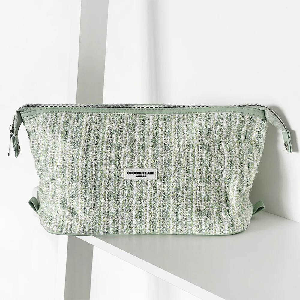 Matcha Textured Tweed Expandable Makeup Bag - By Coconut Lane
