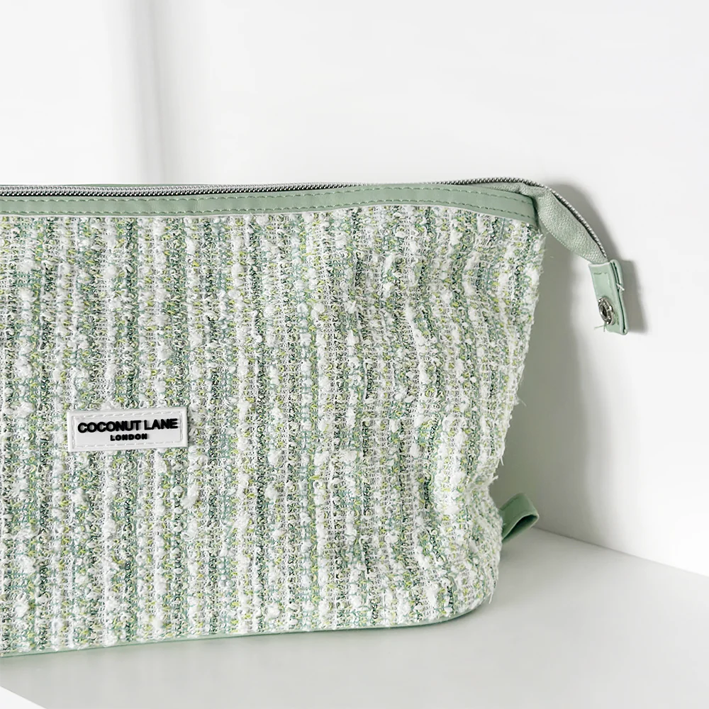 Matcha Textured Tweed Expandable Makeup Bag - By Coconut Lane - Image 2