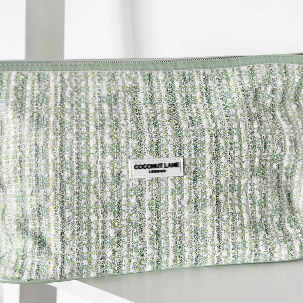 Matcha Textured Tweed Expandable Makeup Bag - By Coconut Lane - Image 3