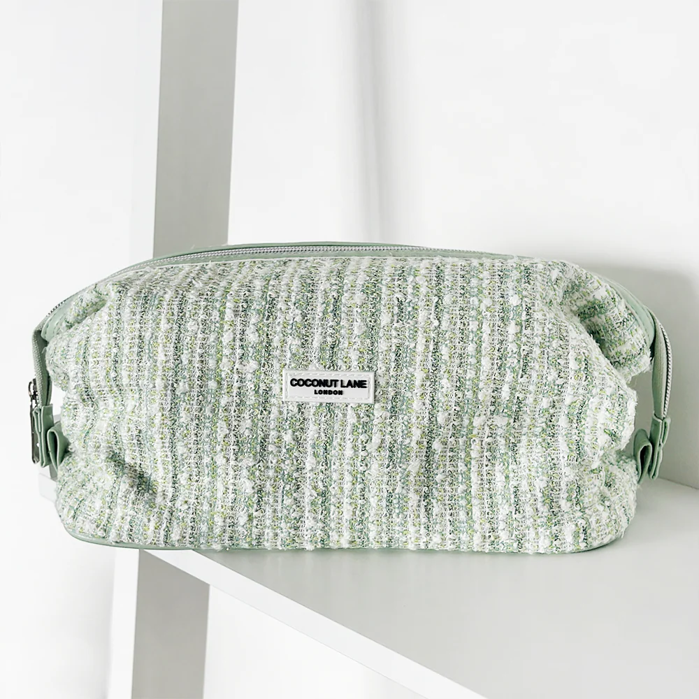 Matcha Textured Tweed Expandable Makeup Bag - By Coconut Lane - Image 4