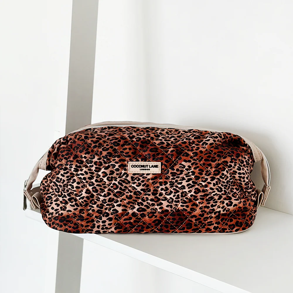 Quilted Leopard Pup Expandable Makeup Bag - By Coconut Lane - Image 3