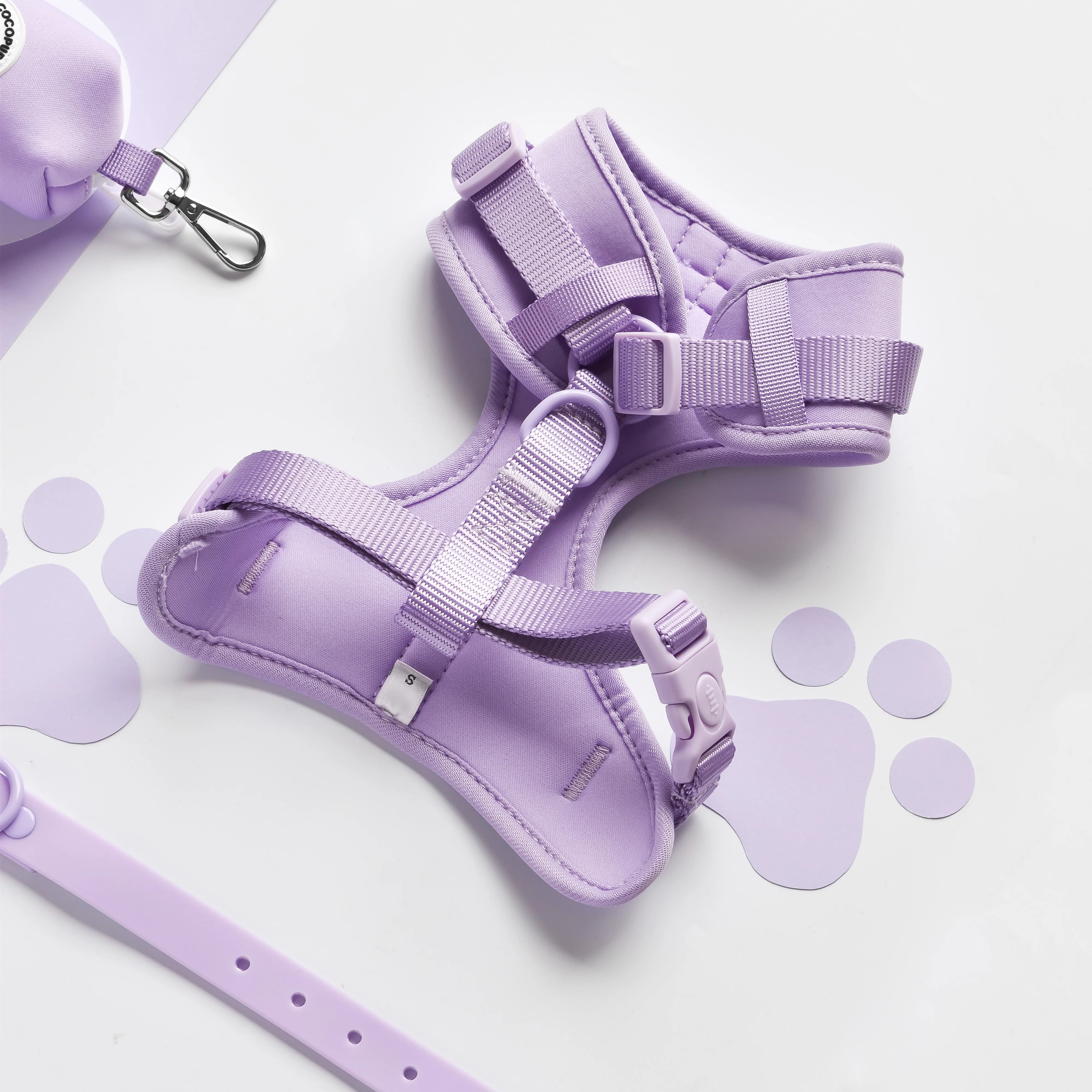 NAKD Adjustable Neck Harness, Lead, Collar & Poop Bag Holder Bundle - Parma Violets - Image 3