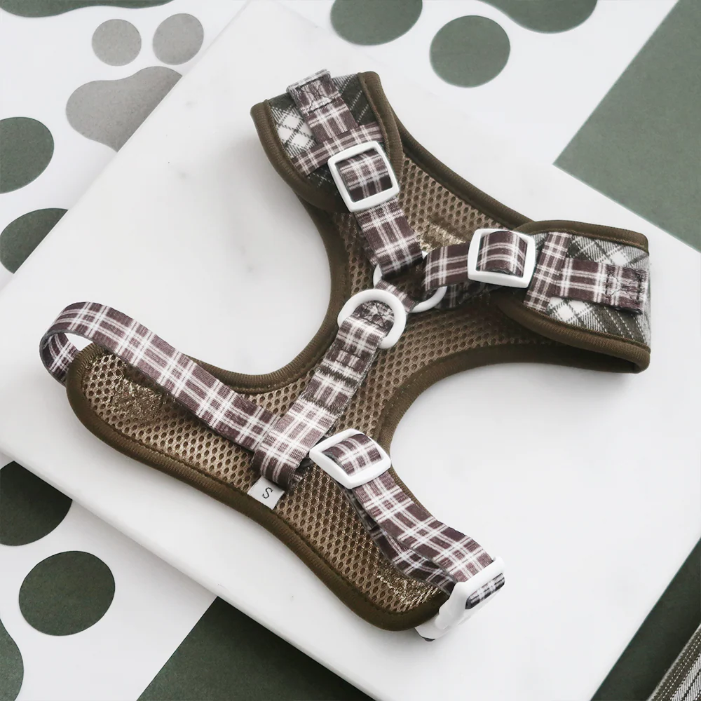 Olive Check Adjustable Neck Harness, Lead & Collar Bundle - Image 4