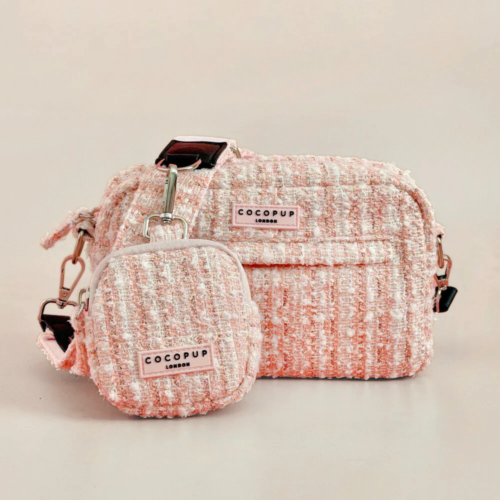 Pink Textured Tweed Dog Walking Bag Bundle