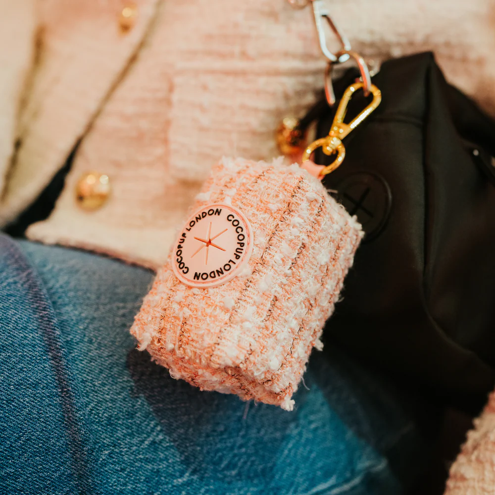 Pink Textured Tweed Poop Bag Holder - Image 4