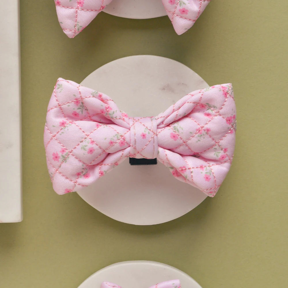 Quilted Ditsy Floral Pink Bow Tie