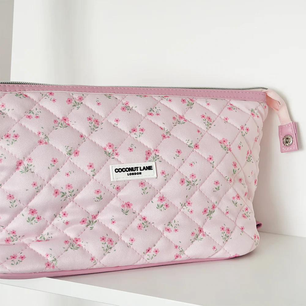 Quilted Ditsy Floral Pink Expandable Makeup Bag - By Coconut Lane - Image 2