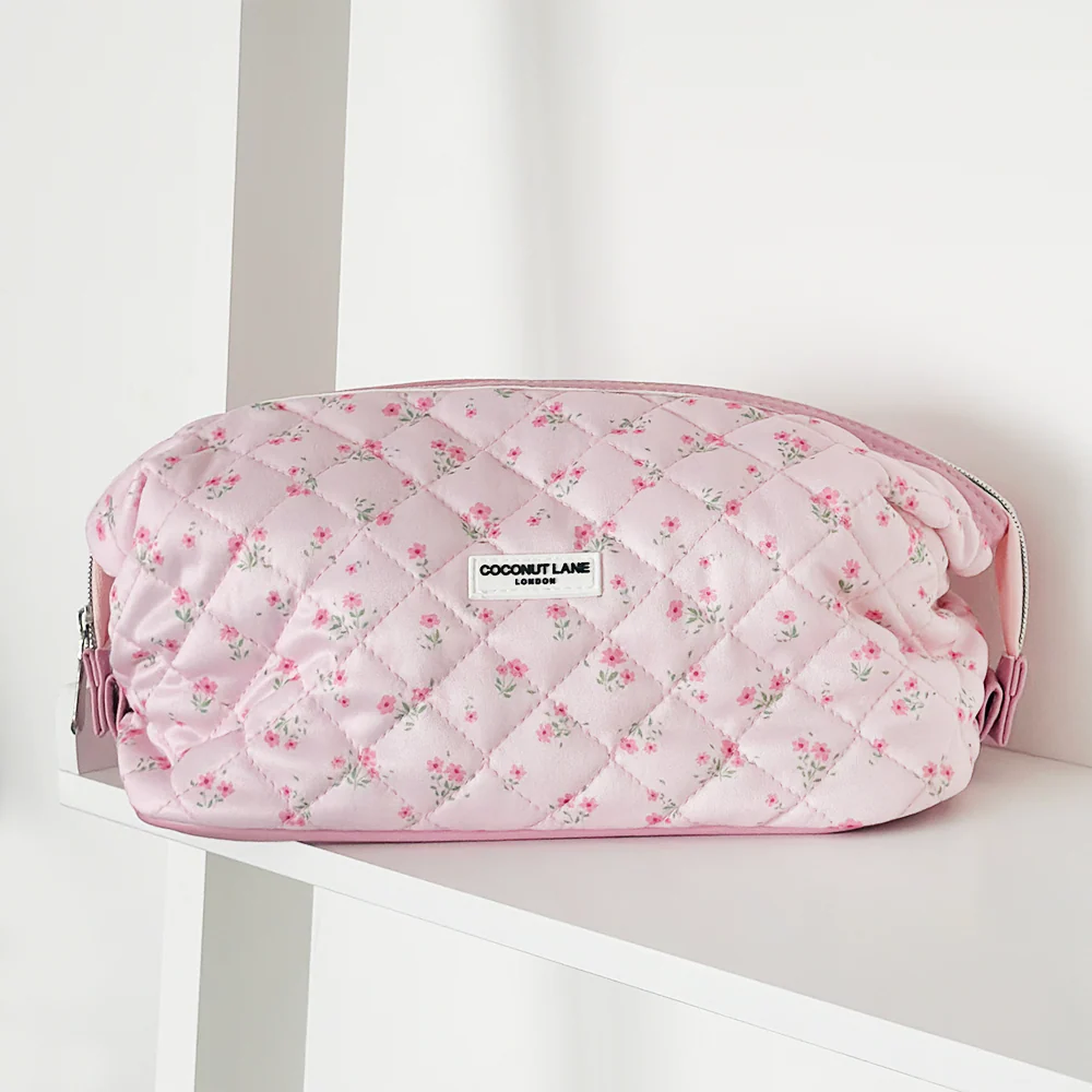 Quilted Ditsy Floral Pink Expandable Makeup Bag - By Coconut Lane - Image 4