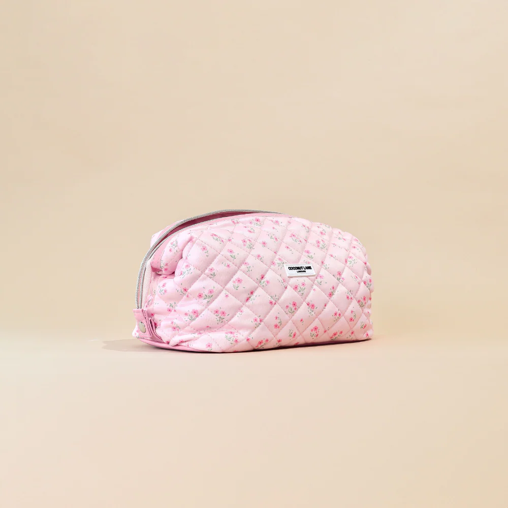 Quilted Ditsy Floral Pink Expandable Makeup Bag - By Coconut Lane - Image 5
