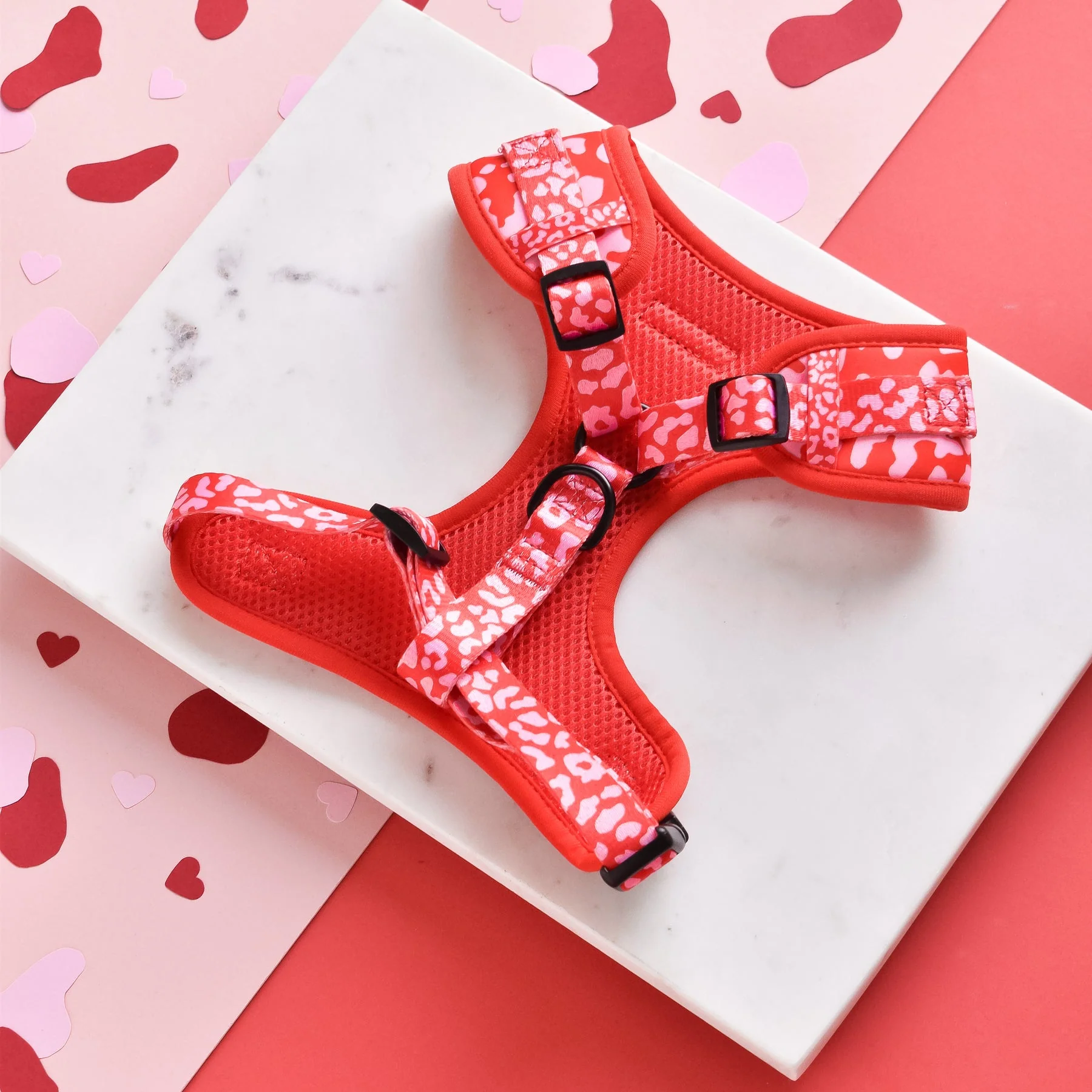 Red & Pink Leopard Adjustable Neck Harness, Lead & Collar Bundle - Image 2