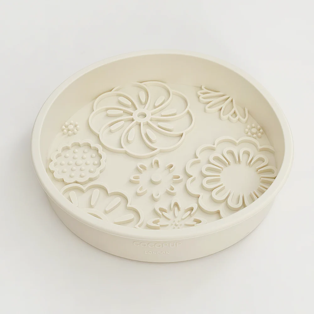 Slow Feeder Lick Dog Bowl - Cream Flowers