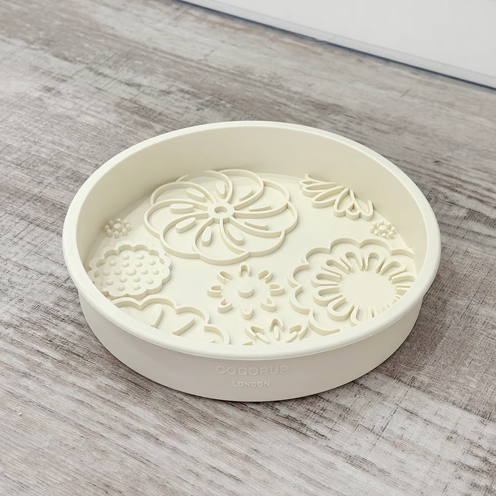 Slow Feeder Lick Dog Bowl - Cream Flowers - Image 4