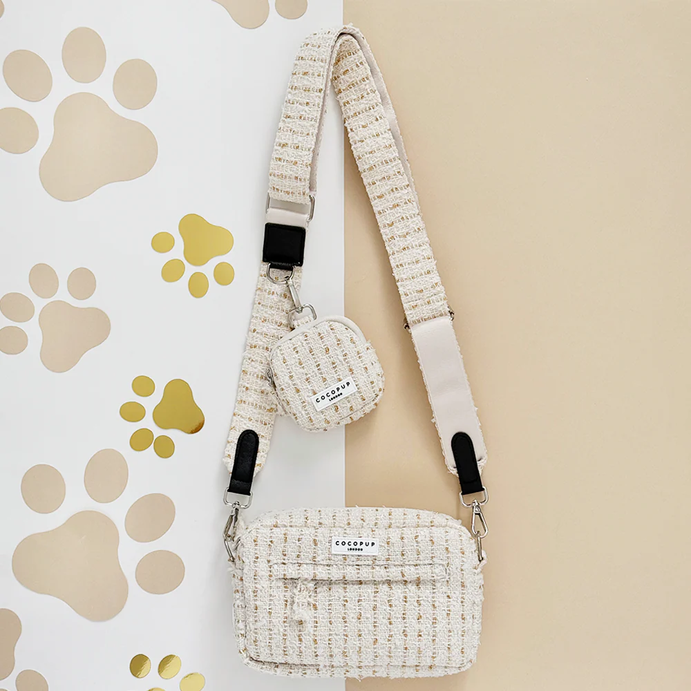 Vanilla Textured Tweed Dog Walking Bag Bundle - Image 3