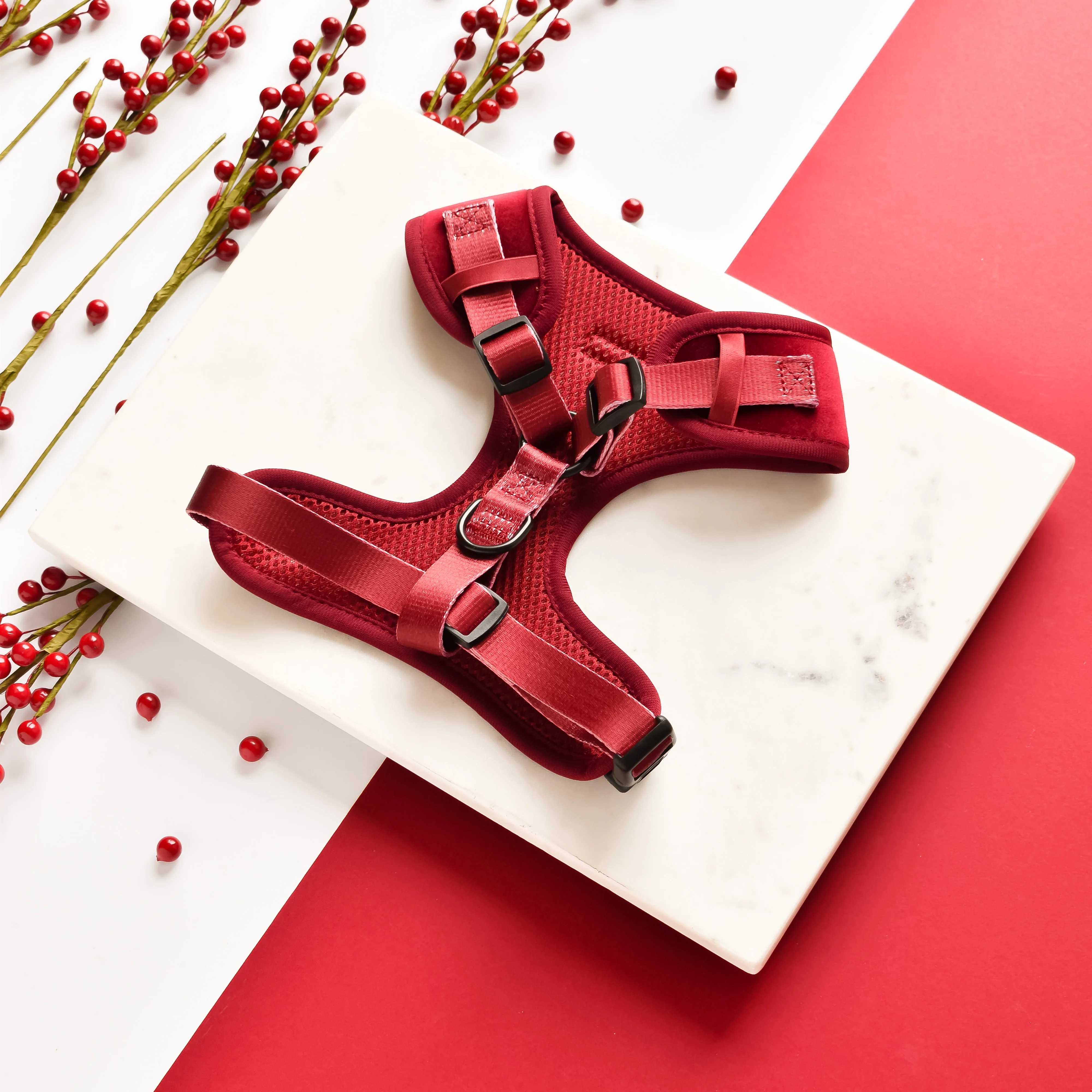 LUXE Velvet Adjustable Neck HARNESS - Berry Red - Image 2
