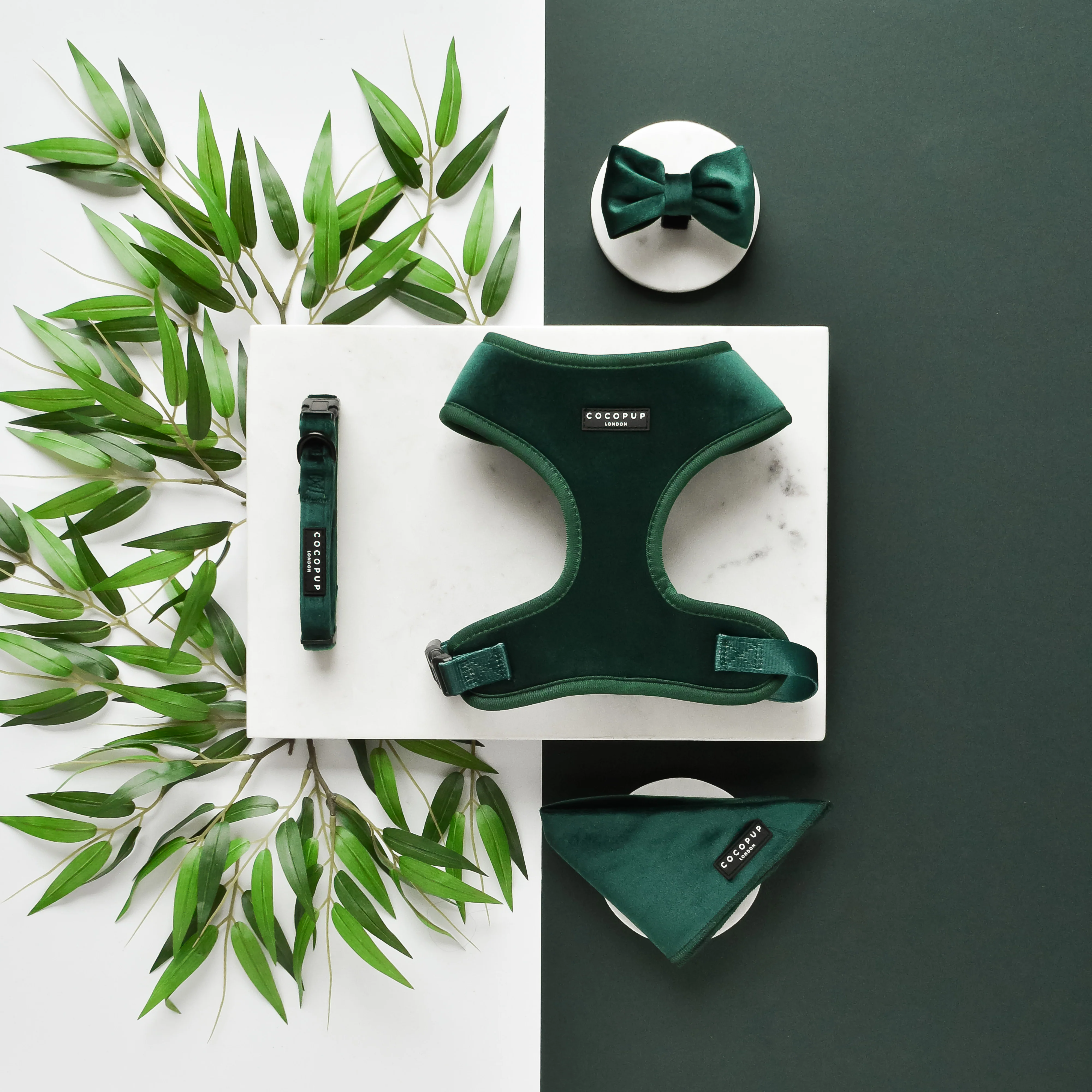 LUXE Velvet Adjustable Neck HARNESS - Forest Green - Image 3