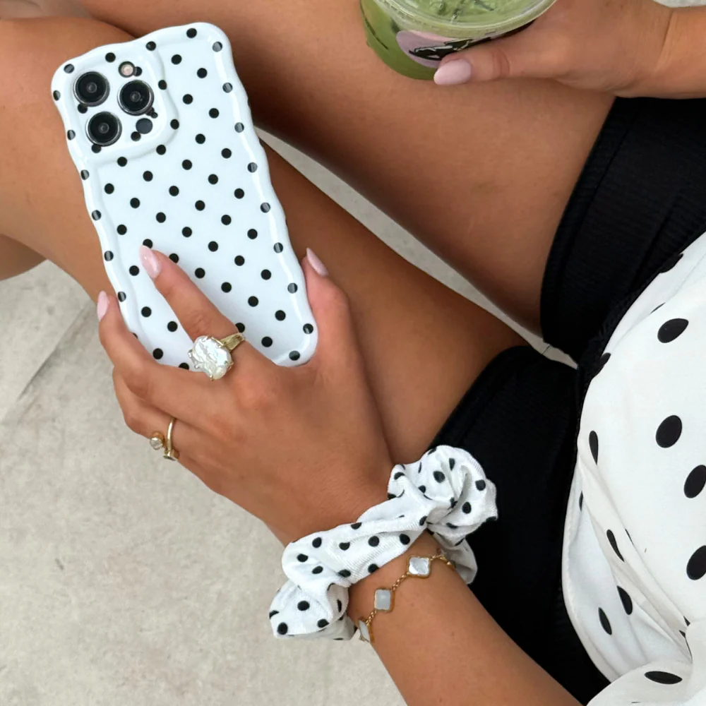 White Polka Dot Scrunchie by Coconut Lane - Image 3